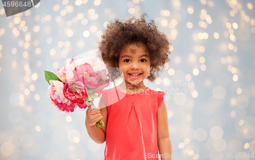 Image of happy little african american girl with flowers