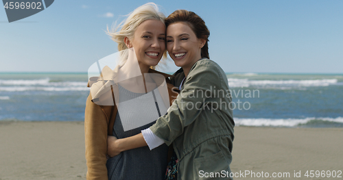 Image of Women Smiling And Enjoying Life at Beach