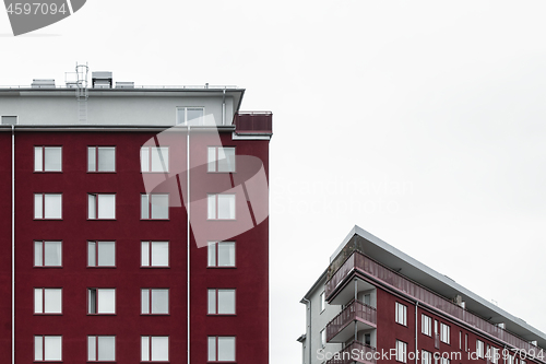 Image of Modern cherry red buildings