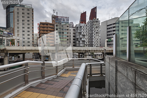 Image of Tokyo, JAPAN - 05 September 2019: The Nakagin Capsule Hotel, Shimbashi, Tokyo - Image