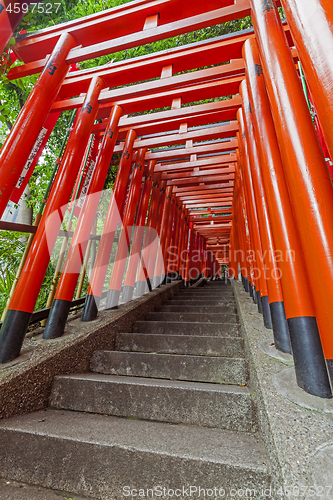 Image of Japanese traditional red Tori gates in Tokyo