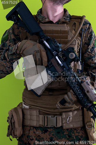 Image of soldier virtual reality green background