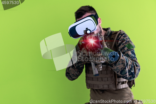 Image of soldier virtual reality green background