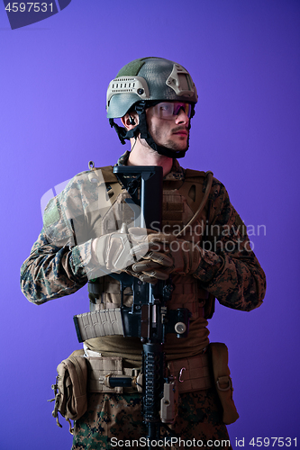 Image of modern warfare soldier purple backgorund