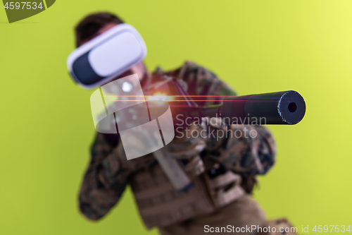 Image of soldier virtual reality green background