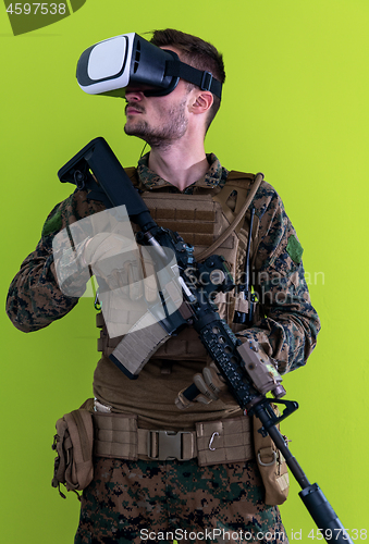 Image of soldier virtual reality green background