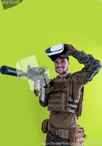 Image of soldier virtual reality green background