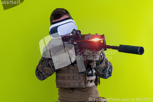 Image of soldier virtual reality green background