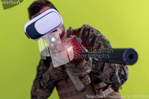 Image of soldier virtual reality green background