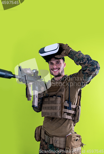 Image of soldier virtual reality green background