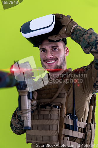 Image of soldier virtual reality green background