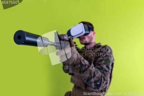 Image of soldier virtual reality green background