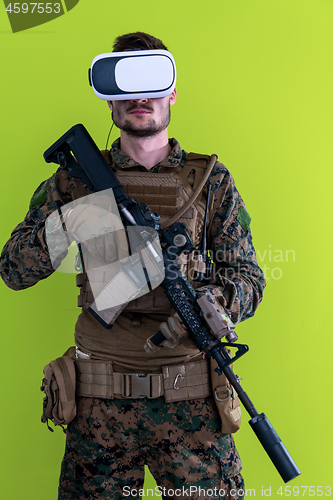 Image of soldier virtual reality green background