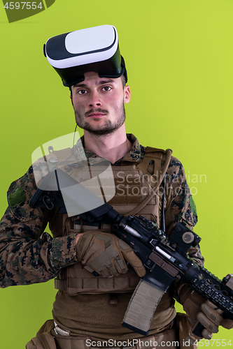 Image of soldier virtual reality green background