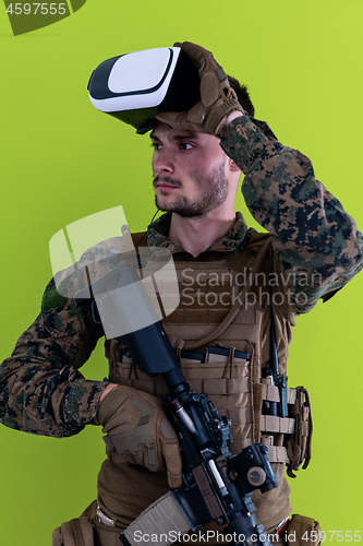 Image of soldier virtual reality green background