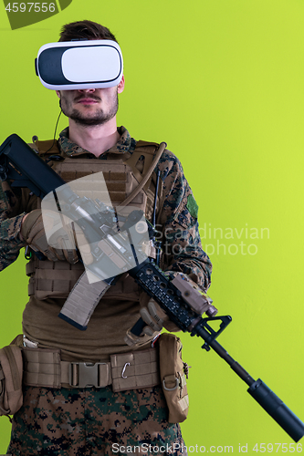 Image of soldier virtual reality green background