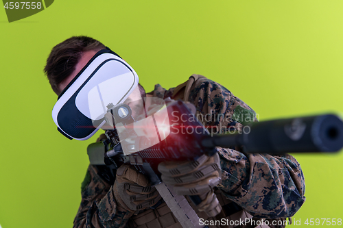 Image of soldier virtual reality green background