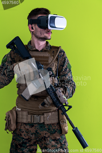 Image of soldier virtual reality green background