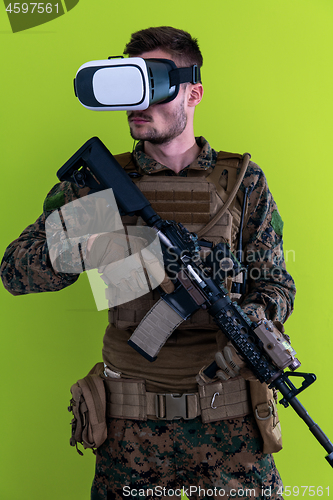 Image of soldier virtual reality green background