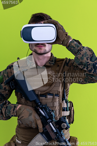 Image of soldier virtual reality green background