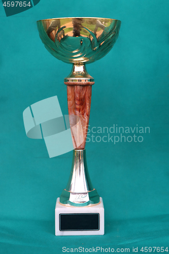 Image of Champion cup with reflection on green background