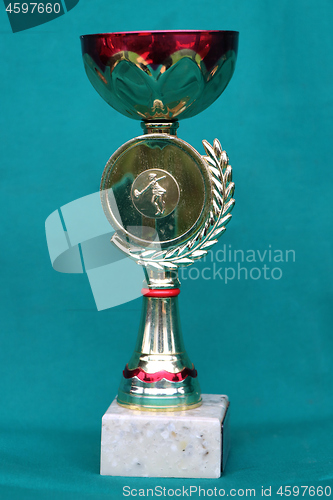 Image of Champion cup with reflection on green background