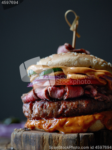 Image of fresh tasty steak burger