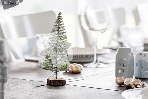 Image of Christmas dinner decoration with a Xmas tree