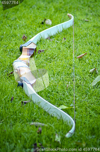 Image of Sports bow in green grass in the fall