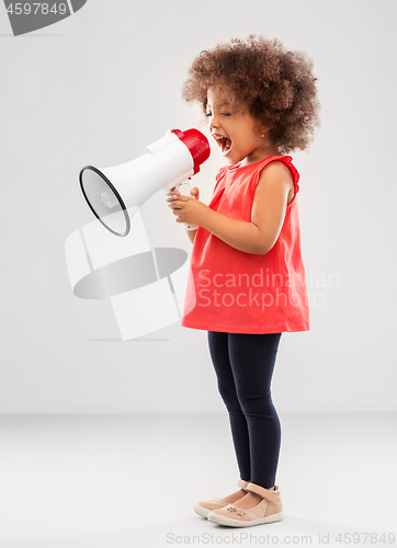 Image of little african american girl shouting to megaphone