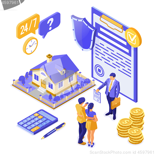 Image of Sale Insurance Rent Mortgage House Isometric