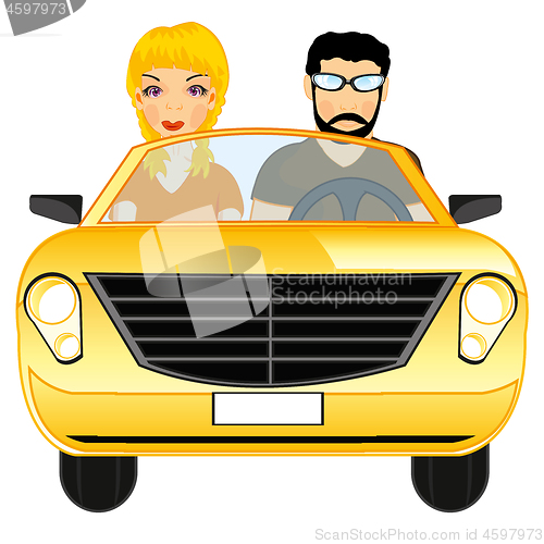 Image of Man and woman in car cabriolet type frontal