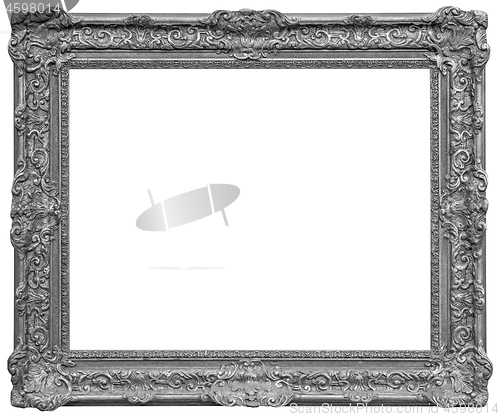 Image of Rectangle Old silver-plated wooden frame isolated on white backg