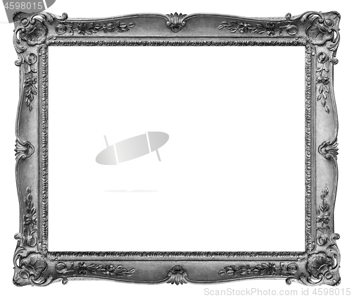 Image of Rectangle Old silver-plated wooden frame isolated on white backg