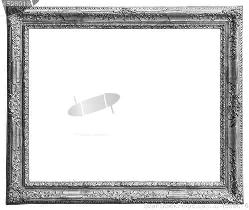 Image of Rectangle Old silver-plated wooden frame isolated on white backg