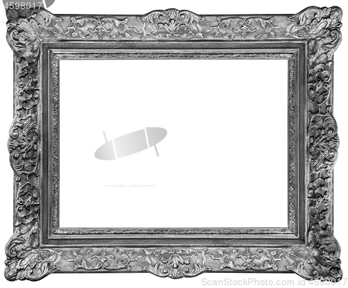 Image of Rectangle Old silver-plated wooden frame isolated on white backg