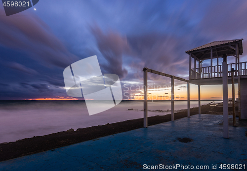 Image of abandoned in the off-season rescue post on the beach, Anapa, Russia