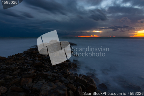 Image of Night view of the rocky shore of the Black Sea, Anapa, Russia