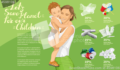 Image of Vector Recycling Garbage And Happy Family