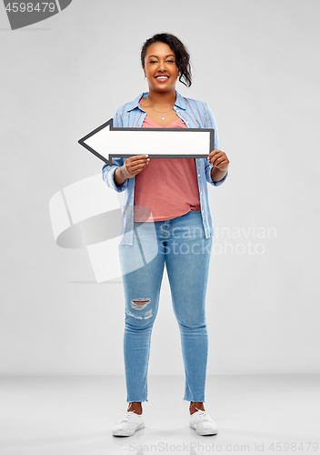 Image of african american woman with leftwards arrow