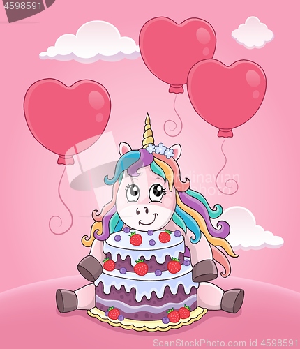 Image of Unicorn with cake and balloons theme 3