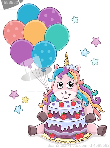 Image of Unicorn with cake and balloons theme 1