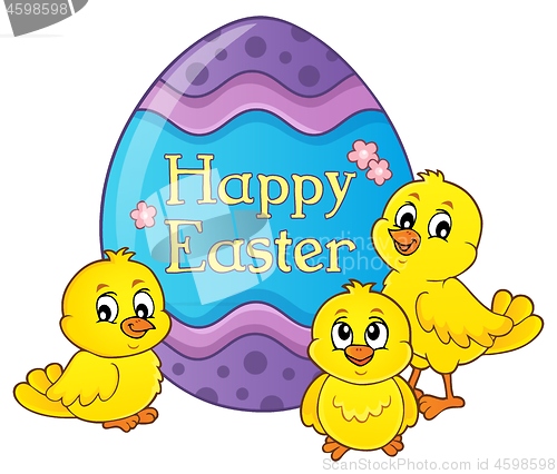 Image of Happy Easter theme with egg and chickens