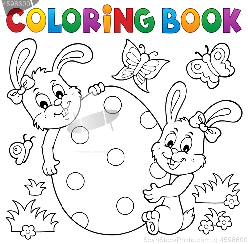 Image of Coloring book Easter egg and rabbits