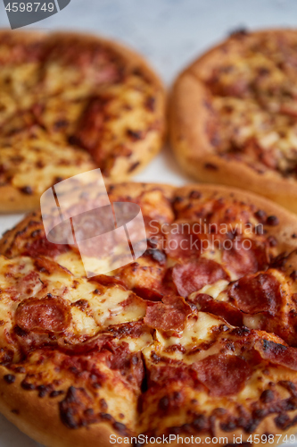 Image of Pepperoni pizza closeup with selective focus