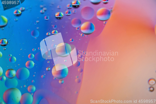 Image of Orange and blue abstract background picture made with oil, water and soap