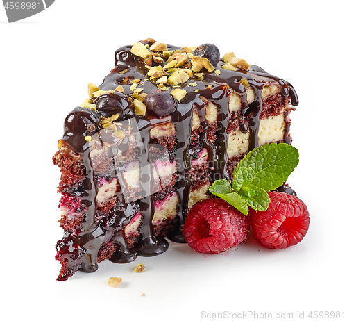 Image of piece of chocolate and blackcurrant cake