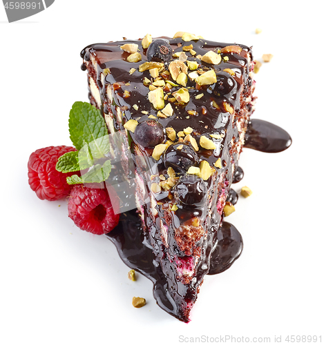 Image of piece of chocolate and blackcurrant cake