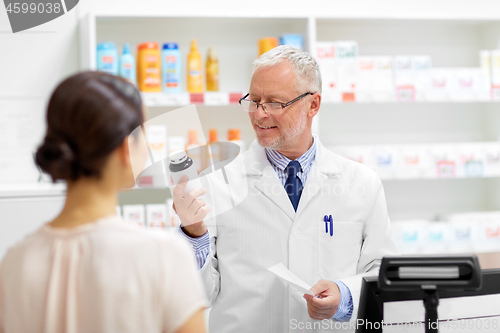 Image of apothecary with cure and customer at pharmacy