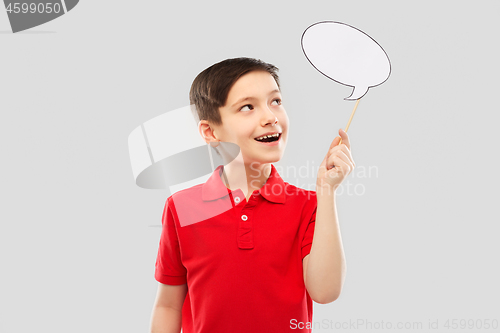 Image of smiling boy in red t-shirt with speech bubble